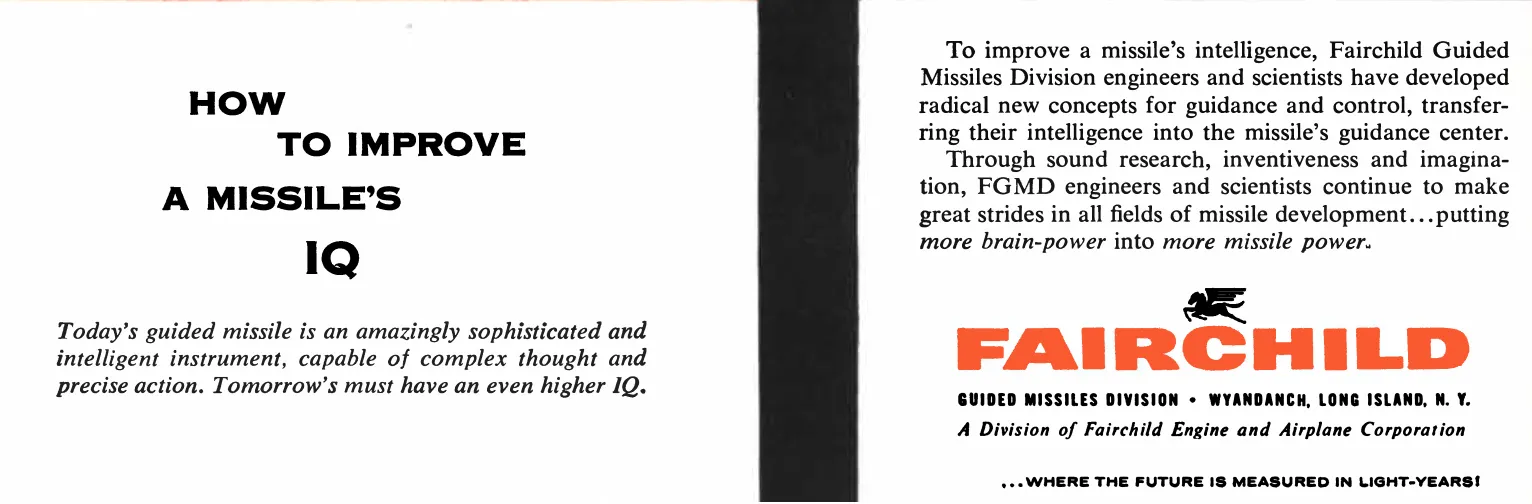 Fairchild Guided Missiles Division advertisement from the same 1956 issue of Scientific American that carried Edward F. Moore's 'Artificial Living Plants.'